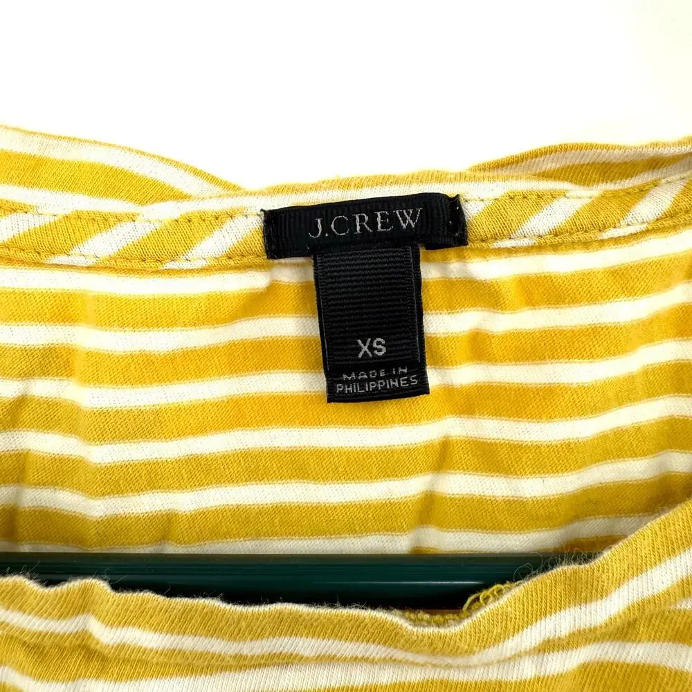 J. Crew Size XS Short Sleeve Blouse Top Shirt Yellow White Stripe Linen Blend